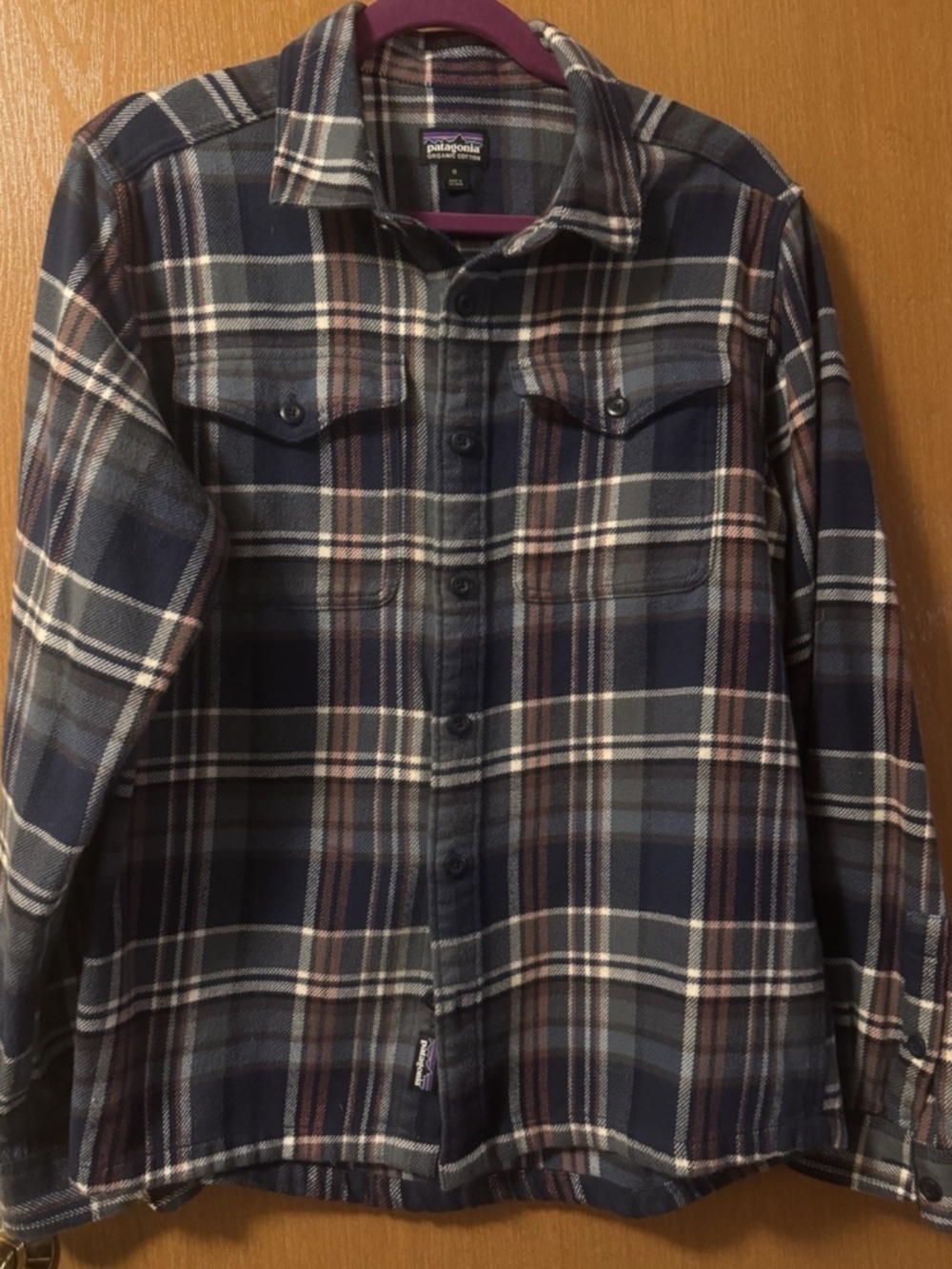 Patagonia Organic Cotton Fjord Long Sleeve Flannel Shirt Teal Green Blue Size M